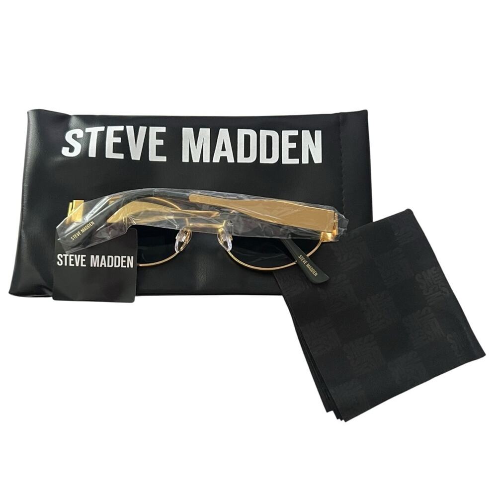 NWT Steve Madden Mystie Women's Oval Gold Frame Green Lense Sunglasses
